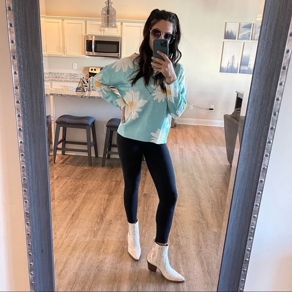 Daisy Girl Distressed Aqua Sweater - Picture 8 of 9